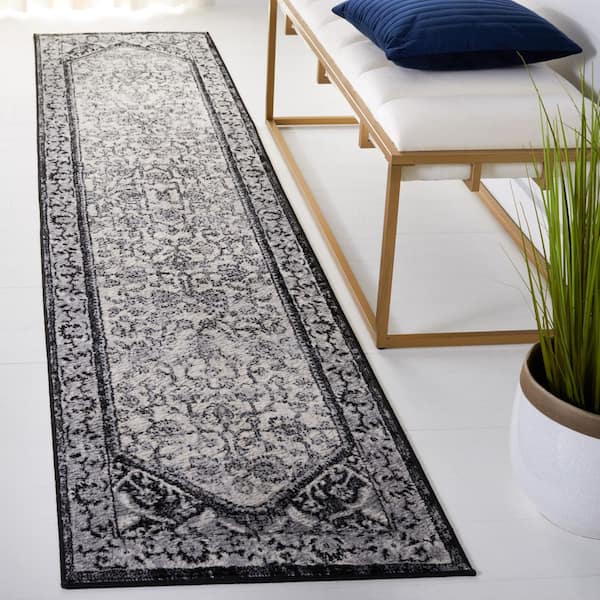 Brentwood 2 ft. x 9 ft. Black/Ivory Oriental Ornate Border Runner Rug