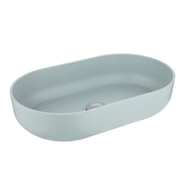 24 in. Rectangular Ceramic Vessel Bathroom Sink in Blue