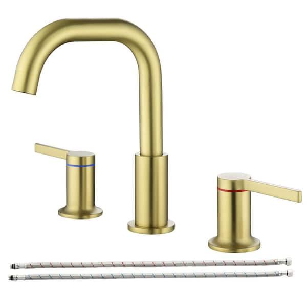 UKISHIRO Viki 8 in. Widespread 2-Handle Bathroom Faucet in Spot Defense Brushed Gold