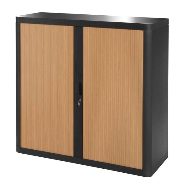 Unbranded Paperflow easyOffice Black and Beech 41 in. Tall Storage Cabinet with 2-Shelves