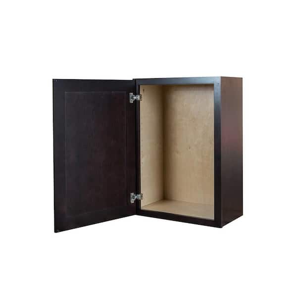 Bremen Cabinetry Bremen Ready to Assemble 18x30x12 in. Shaker Wall Cabinet with 1-Door and 2 Adjustable Shelves in Espresso