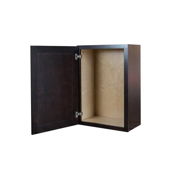 Bremen Cabinetry Bremen Ready to Assemble 12x30x12 in. Shaker Wall Cabinet with 1-Door and 2 Adjustable Shelves in Espresso