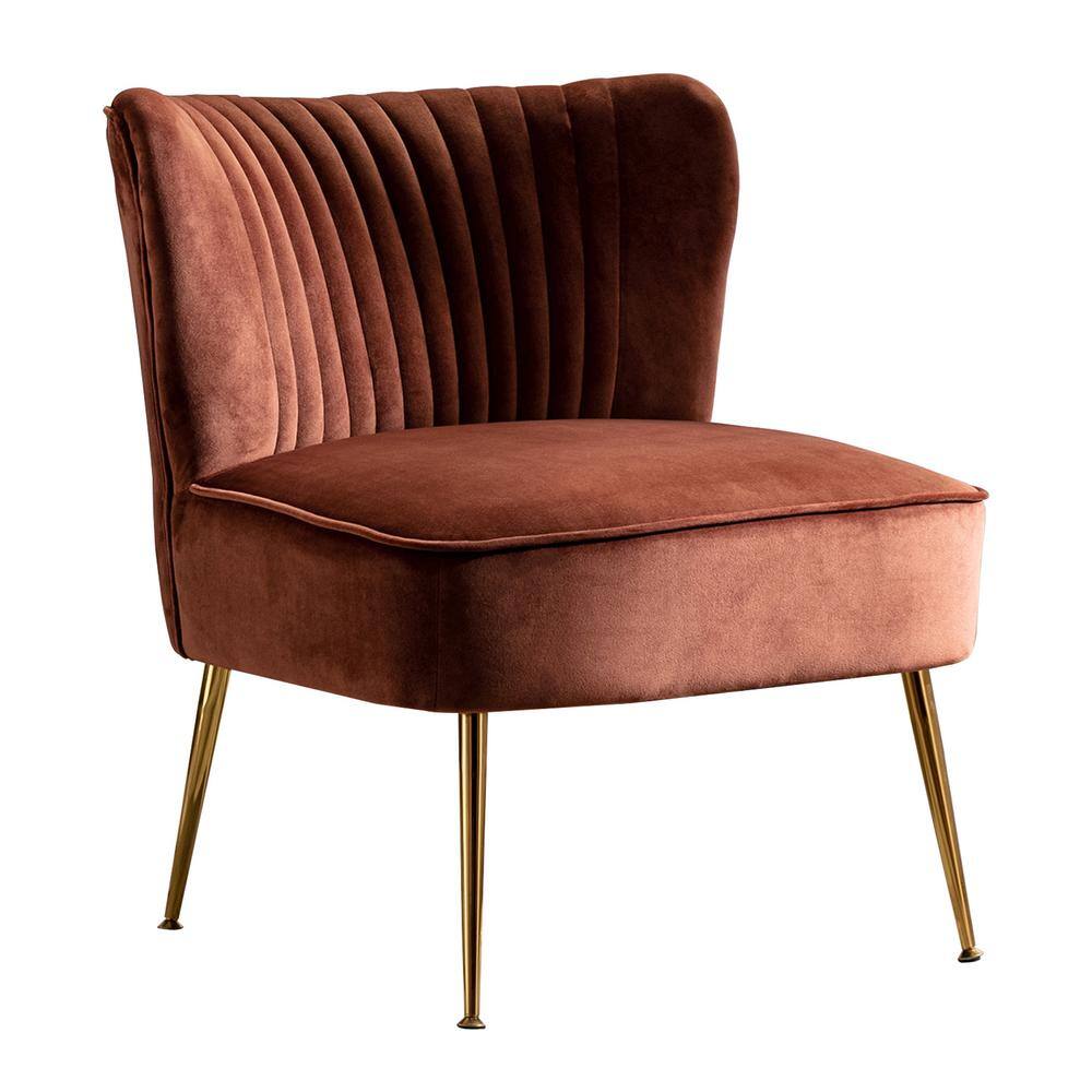 Scallop-Back Channel Tufted Velvet Accent Chair in Brown