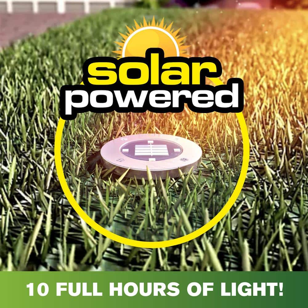 Stainless Steel Solar LED Pathway Disk Lights, Set of 8