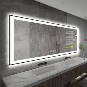 LINE 82 in. W x 32 in. H Rectangular Black Framed Wall Mount Anti-Fog Bathroom Vanity Mirror with LED Light and Memory