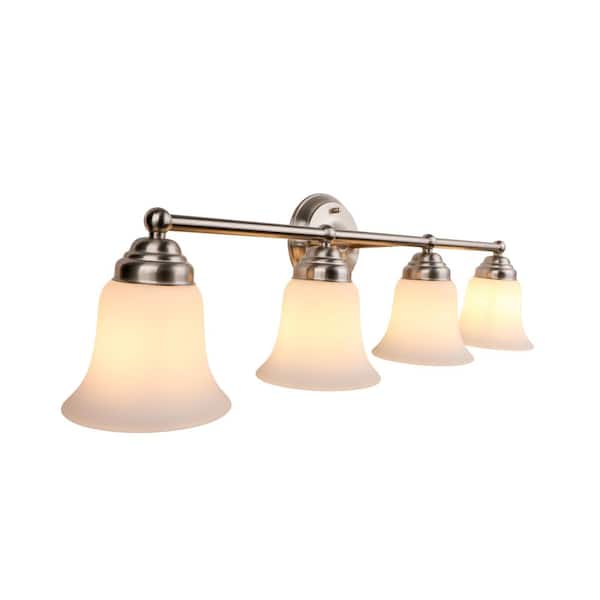 Hampton Bay Ashhurst 32.75 in. 4-Light Brushed Nickel Bathroom Vanity Light with Frosted Glass Shades