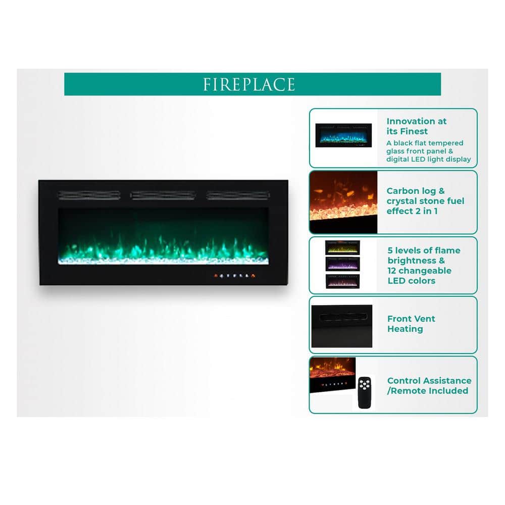 Alice 30" Black Wall Mounted Electric Fireplace with LED Display