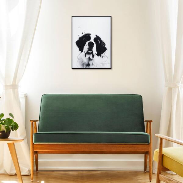 Empire Art Direct Saint Bernard Black and White Pet Paintings on Reverse  Printed Glass Framed Dog Wall Art, 24 x 18 x 1, Ready to Hang 