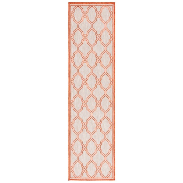 Beach House Beige/Orange 2 ft. x 10 ft. Border Trellis Indoor/Outdoor Runner Rug