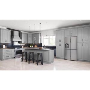 Grayson Pearl Gray Plywood Shaker Stock Assembled Corner Kitchen Cabinet Easy Reach Left 33 in. x 34.5 in. x 24 in.