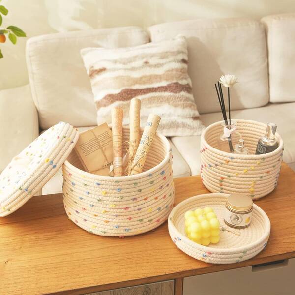 Afoxsos Storage Baskets with Lids, Cotton Rope Woven Storage