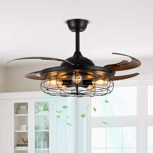 48 in. Indoor Black Ceiling Fan with Lights and Remote Retractable Blades Fandelier