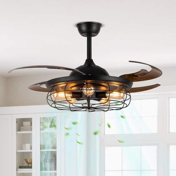 ANTOINE 48 in. Indoor Black Ceiling Fan with Lights and Remote ...