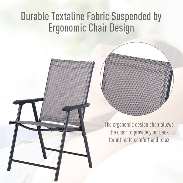 Gray Fabric and Metal Stackable Folding Patio Lawn Chair (Set of 2
