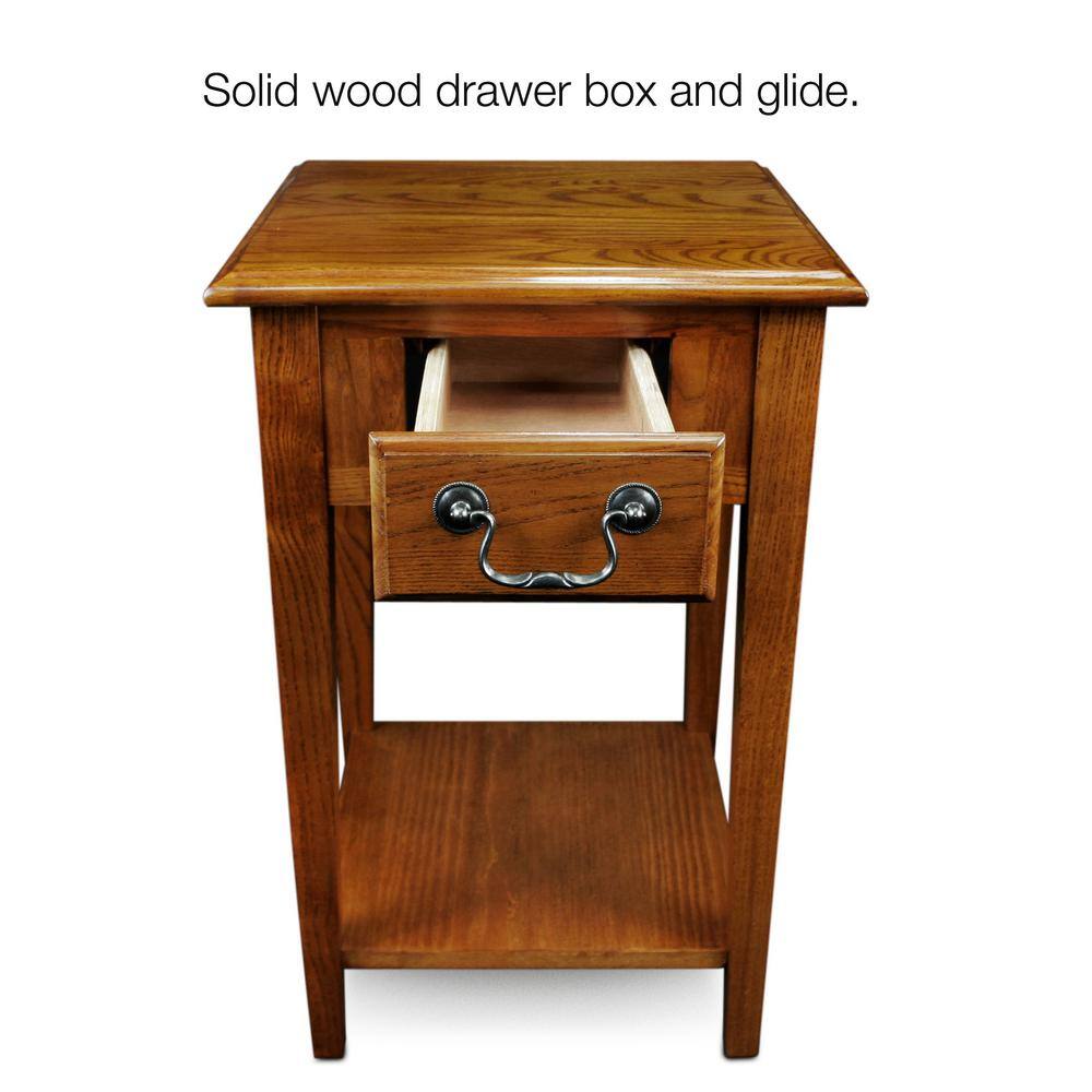 Medium Oak Rectangular Wood Side Table with Storage