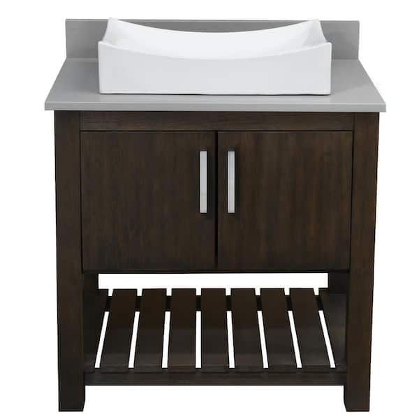 Ocean Breeze 31 in. W x 22 in. D x 31 in. H 1-White Porcelain Sink CH Bath Vanity in Cafe w/Smoke Grey Quartz Top