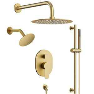 3-Spray Patterns Round Fixed Shower Head 10 and 6 in. with 2.5 GPM Wall Mount Dual Shower Heads in Brushed Gold