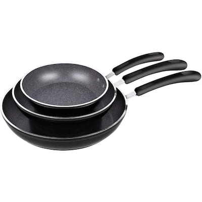 3-Pieces Frying Saute Pan Set with Non-stick Coating and Induction Compatible Bottom, 8 in. /10 in. /12 in. , Black