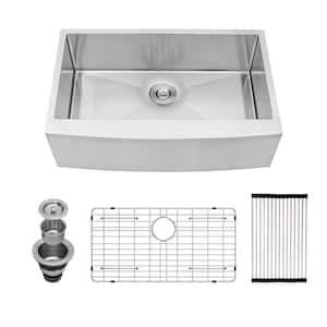 Silver 16 Gauge Stainless Steel 30 in. Single Bowl Farmhouse Apron Workstation Kitchen Sink with Bottom Grid