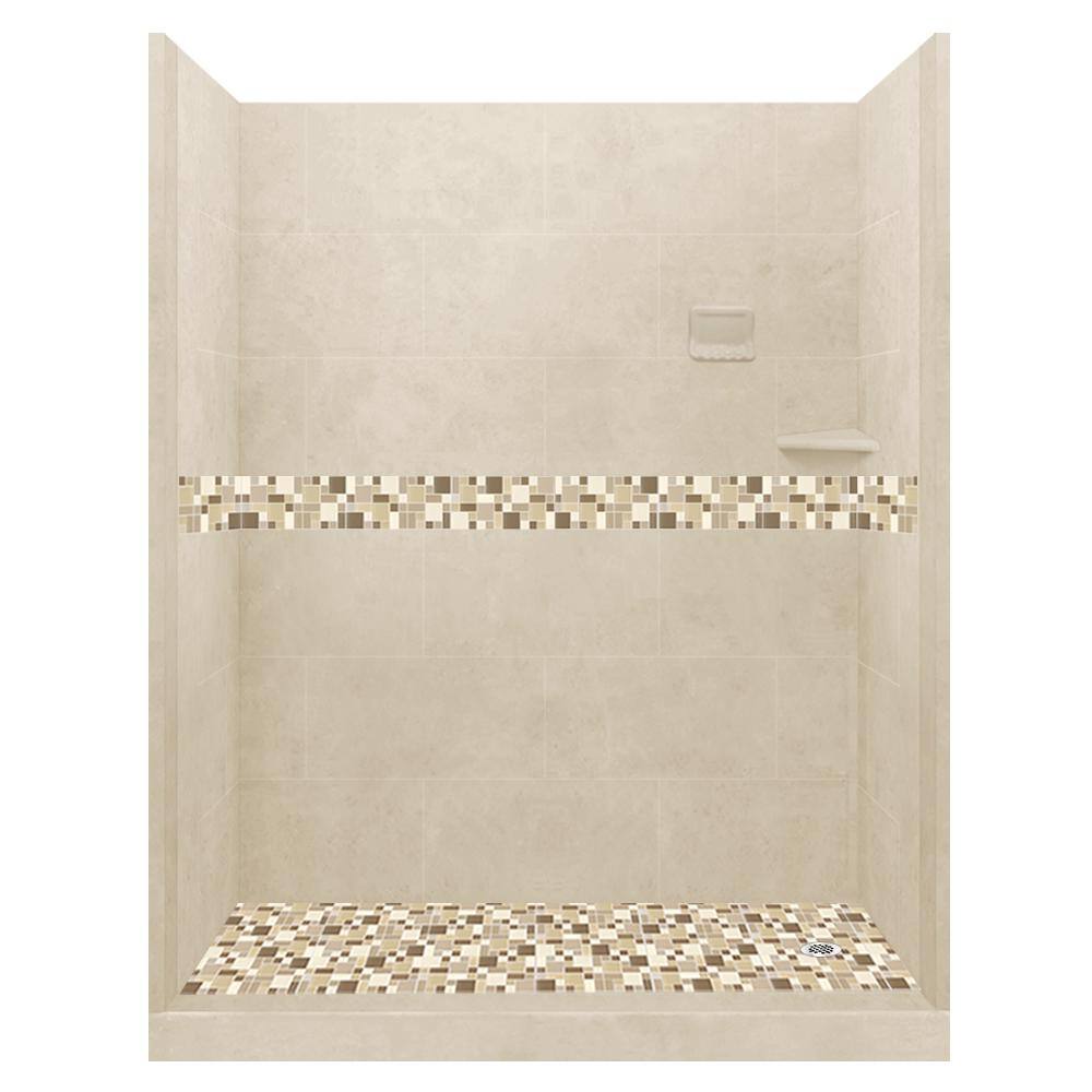 Tuscany 60 in. L x 32 in. W x 80 in. H Right Drain Alcove Shower Kit with Shower Wall and Shower Pan in Desert Sand price history on PriceWatchPro