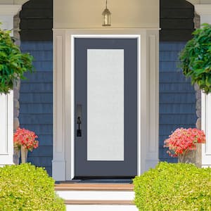 Legacy 36 in. x 80 in. Full Lite Rain Glass RHIS Primed Dark Denim Finish Fiberglass Prehung Front Door