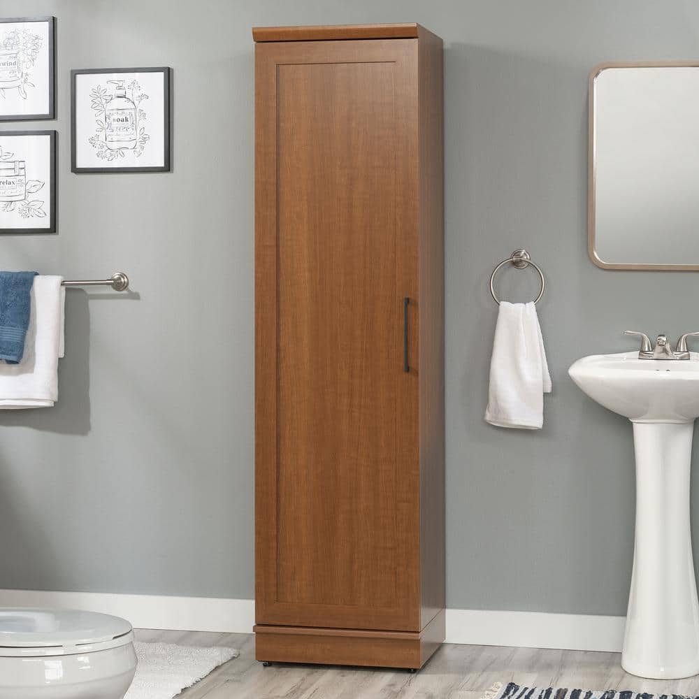 Sienna Oak Tall Single Door Pantry Cabinet with Adjustable Shelves