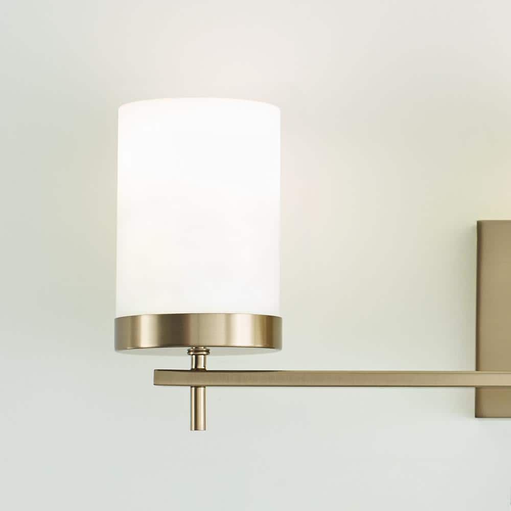 Satin Brass 3-Light Modern Vanity Wall Sconce with Etched Glass