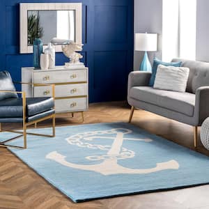 Nautical Anchor Baby Blue 4 ft. x 6 ft. Indoor Area Rug