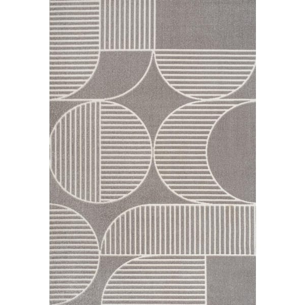 Gray/Cream 4 ft. x 6 ft. Nordby High-Low Geometric Arch Scandi Striped Indoor/Outdoor Area Rug