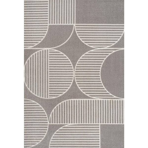 Nordby High-Low Geometric Arch Scandi Striped Gray/Cream 8 ft. x 10 ft. Indoor/Outdoor Area Rug