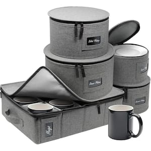Cup and Plate Storage Organizer Gray Polyester Dinnerware Storage with Zip lock lid 5 Pack