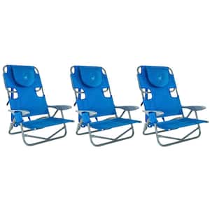 Blue Aluminum 5 Position Reclining Outdoor Lounge Beach Chair (3-Pack)