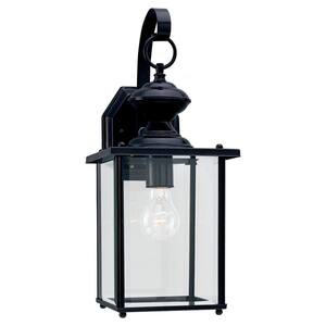 Jamestowne 7 in. W 1-Light Black Outdoor Traditional Wall Lantern Sconce with Clear Beveled Glass