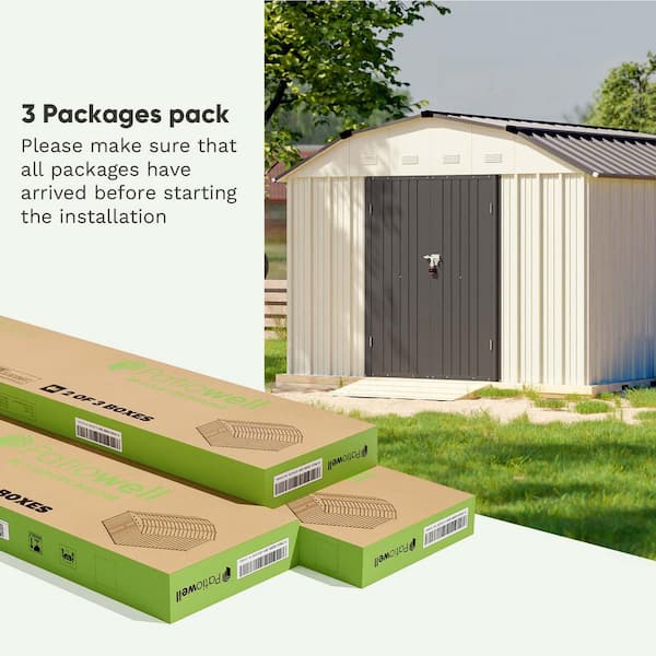 Patiowell 10 ft. W x 12 ft. D Barn Style Metal Storage Shed for Outdoor, Steel Yard Shed with Design of Lockable Doors 108 sq. ft. PAMS299A