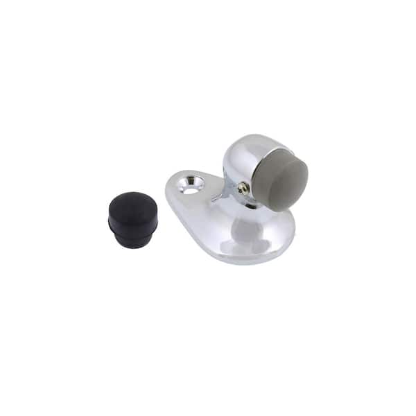 idh by St. Simons Small Solid Brass Floor Mounted Gooseneck Door Stop in Polished Chrome