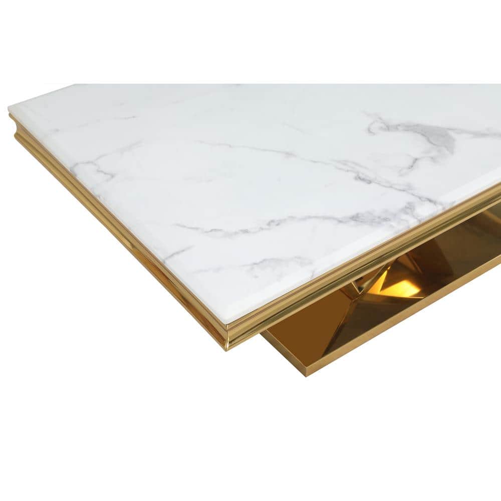 Titan 24" Gold Faux Marble and Stainless Steel End Table