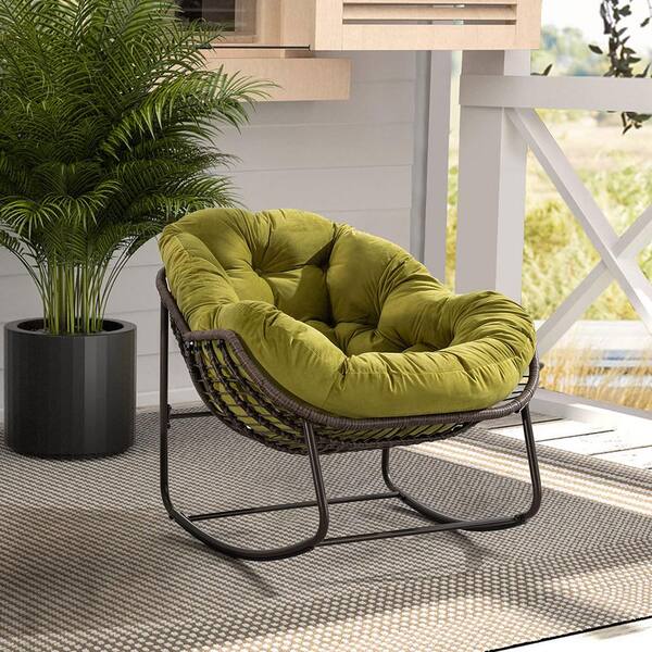 Sudzendf 1-Piece Metal Rattan Outdoor Rocking Chair Rocker