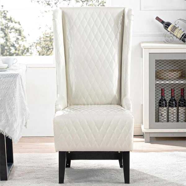 anpport White PU Wing Back Arm Chair, Side Chair for Living Room