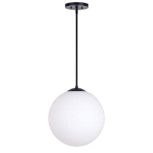 Selene 1-Light Black Pendant with Satin Opal Globe Glass Shade