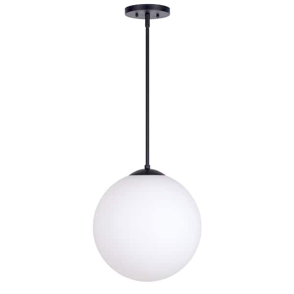 Unbranded Selene 1-Light Black Pendant with Satin Opal Globe Glass Shade