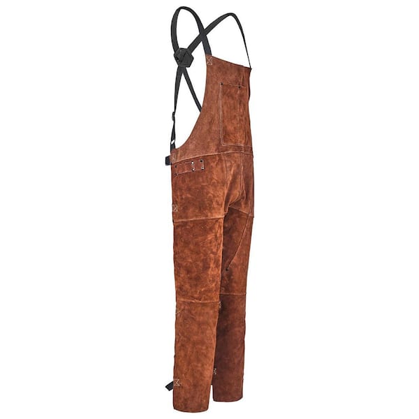Leather Welding Apron Split Leg, Heavy Duty Cowhide Flame Resistant Welding Pants, Men Women, with 3-Pockets, M-Size