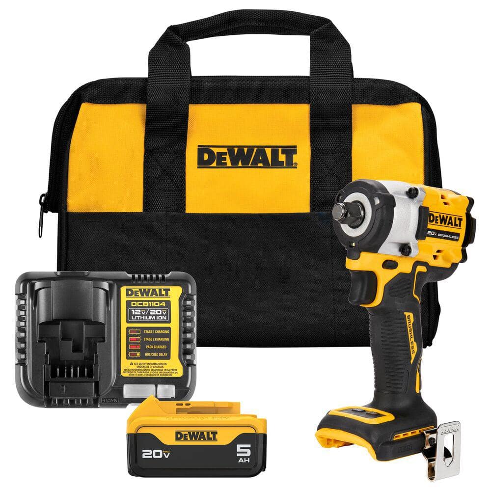 DEWALT ATOMIC 20V MAX Lithium-Ion Brushless Cordless 1/2 in. Variable Speed Impact Wrench Kit with 5 Ah Battery and Charger