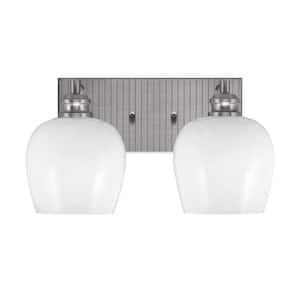 Albany 15.25 in. 2-Light Brushed Nickel Vanity Light with White Marble Glass Shades