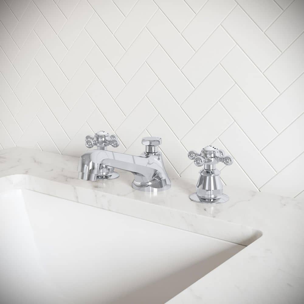 Classic Widespread Chrome Lavatory Faucet with Porcelain Labels