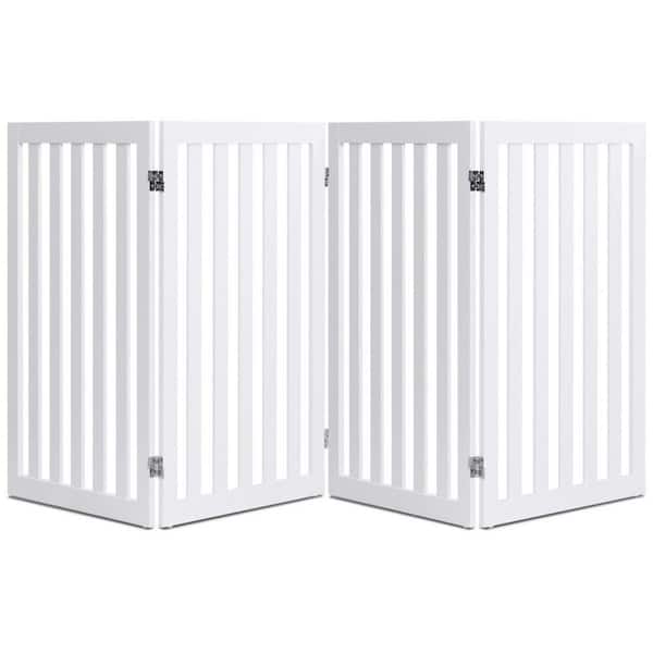 WELLFOR 35 in. H Configurable Folding Freestanding 4 Panel Wood Dog Fence Pet Gate Step Over Safety Fence Playpen