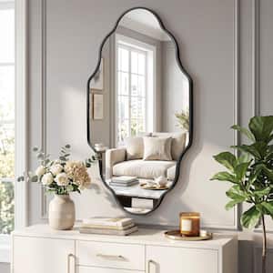 24 in. W x 36 in. H Scalloped Black Aluminum Alloy Framed Wall Mirror Irregular Decorative Wall Mirror