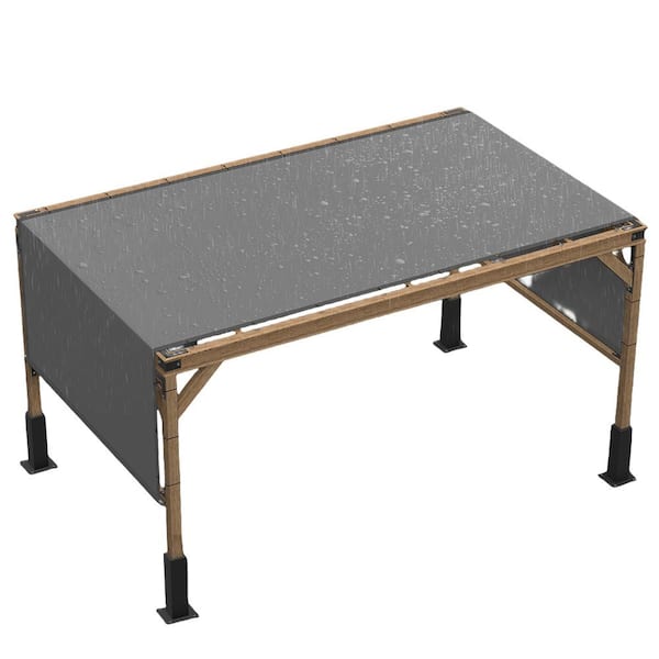 10 ft. x 20 ft. Grey Waterproof Pergola Cover Replacement Sun Shade Canopy 260 GSM Cloth with Weighted Rods Hardware TMD