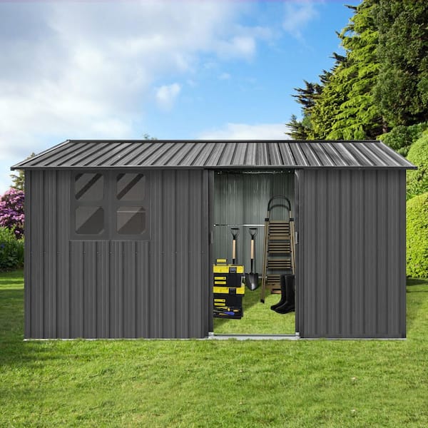 12 ft. W x 10 ft. D Metal Storage Shed with Window for Garden and Backyard (105 sq. ft. )