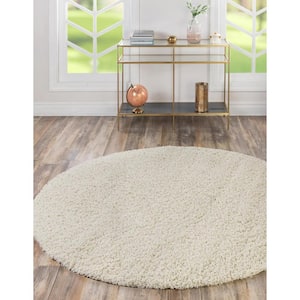 Solid Shag Pure Ivory 5 ft. 3 in. x 5 ft. 3 in. Area Rug
