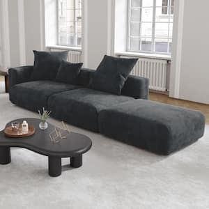 130 in. Square Arm Free Combination 3-Piece 3-Seats Corduroy Polyester Modern Sectional Sofa in Black